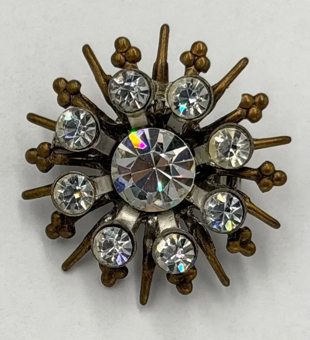 Vintage Rhinestone Sputnik Starburst Snowflake Brooch Pin 1950's